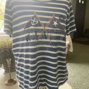 Ralph Lauren Nautical t shirt.  Size XL.  Blue and white stripped with flags